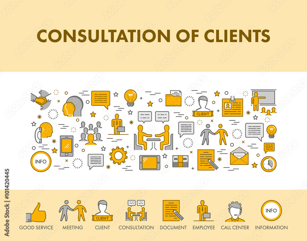 Poster line design concept web banner and icons for consultation of cli