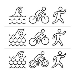 Fototapeta premium Vector linear and flat triathlon logo and icons.