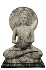 Statue de Bouddha sur fond blanc, isolé.