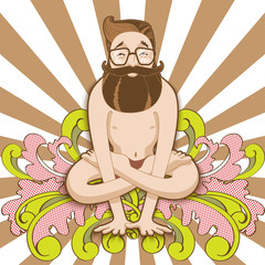 Hipster man in yoga pose Kukkutasana
