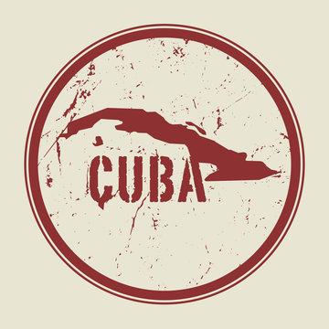 Stamp with the name and map of Cuba