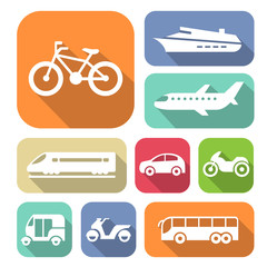 White travel transport flat icons set