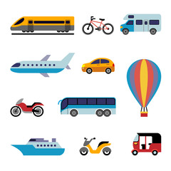 Colorfull flat transport icons - obrazy, fototapety, plakaty