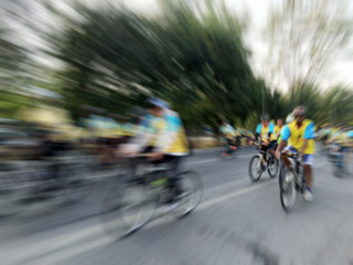 Naklejka premium blurry of cycling together in the event BIKE FOR DAD in thailand