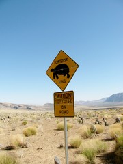 Desert Tortoise caution roadsign in the desert.