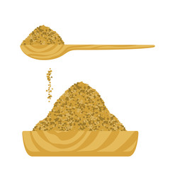 Granulated brown sugar in a wooden bowl and in a wooden spoon.