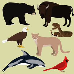 Vector set of cartoon north american animals.