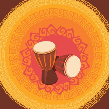 Two african Djembe Drum on the ornamental background