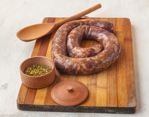 Ring homemade raw liver pork sausage