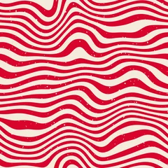 Tapeten Vector Seamless Red White Wavy Distorted Lines Retro Pattern © Samolevsky