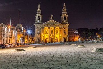 Naklejka na ściany i meble St. Publius Catholic Church by night, Floriana, Malta