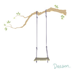 tree with a swing. Vector illustration. - obrazy, fototapety, plakaty