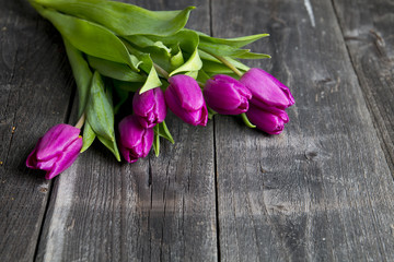 Tulipany na drewnianym tle