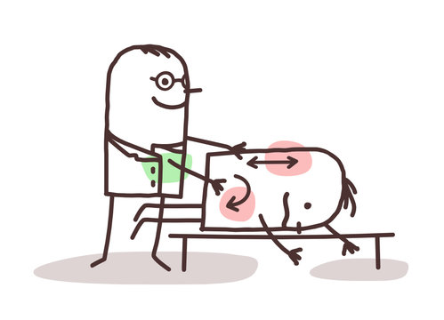 cartoon physiotherapist with patient