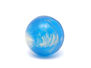 Blue rubber ball on a white background