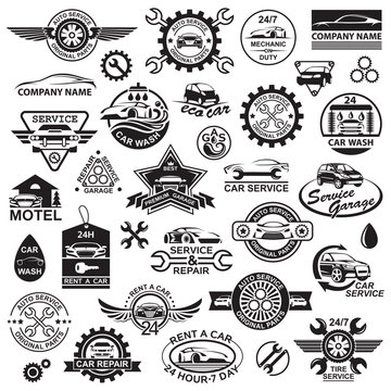 monochrome illustration of various car icons
