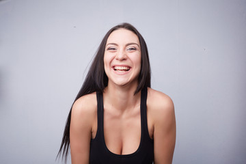 brunette laughing