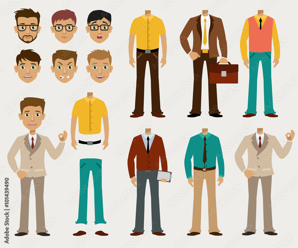 Wall mural vector set of details to create a your ideal businessman in a cardboard cartoon style. - Wall murals