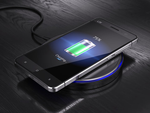Wireless charging of smartphone - 3d render