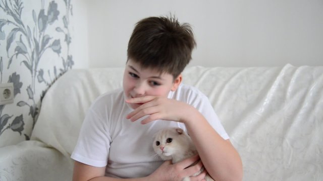 Teenager with an allergy to cats scratching  nose