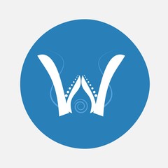 Nature alphabet letter W with creeping plant in blue circle pattern