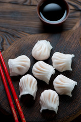 Closeup of chinese traditional steamed dim-sums, selective focus