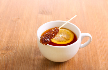 Cup of black tea with lemon