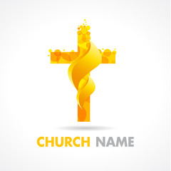 Church fire logo. Logo for a church or Christian organization in the form of tongues of fire against the background of the cross