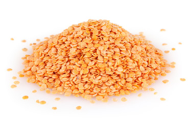 Red lentil isolated on white background with clipping path