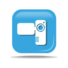 Flat Icon of camcorder. Isolated on blue background. Modern vector illustration for web and mobile.