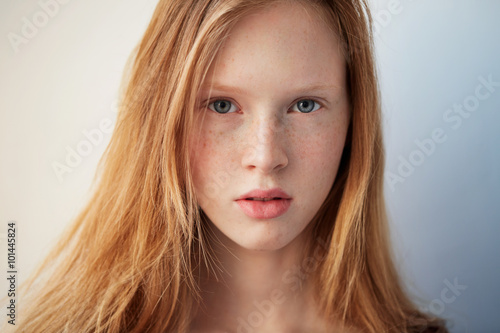 Young Eyes Girl Beautiful Redhead Freckles Woman Face