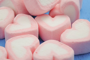 Pink heart shape of marshmallow with filter effect retro vintage