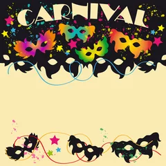 Fotobehang Sfondo Carnevale con Maschere e Spazio per Testo © mariarita