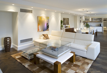 Obraz na płótnie Canvas Modern guestroom interior in private house. Studio.
