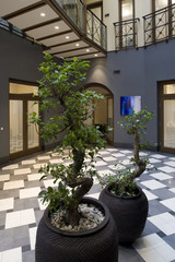 Fototapeta na wymiar Modern hall interior in private house. Hall, atrium.
