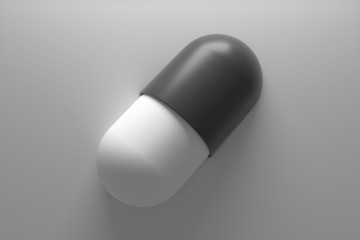two colors medicine capsule with light glow effect on bright background 