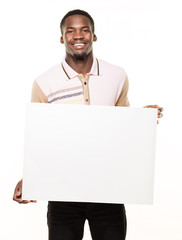 Smiling guy with blank sign