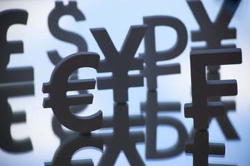 Euro, yen and dollar symbols