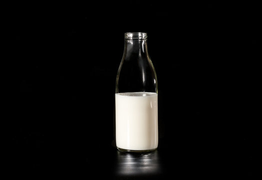 cow's milk in a glass bottle
