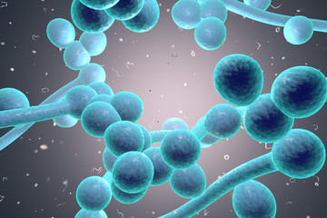 Digital illustration of fungi Candida albicans which cause candidiasis on colorful background. Pathological fungus or yeast. Microscopic view. Medical background. Healthcare background © Dr_Microbe
