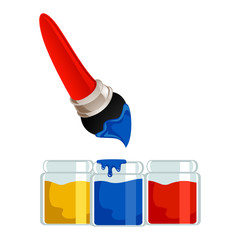 Illustration of Paintbrush with different colors of Paint Jar