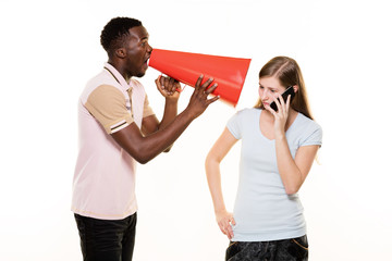 Two persons and bullhorn