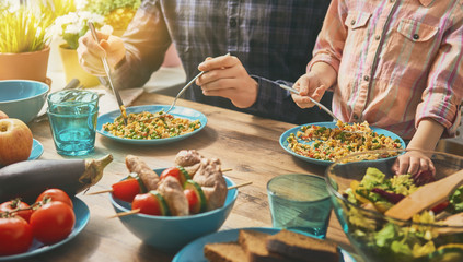 Enjoying  family dinner