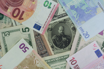 Fototapeta na wymiar Old money - New Money, USD, Euro