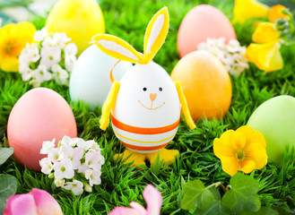 Colorful Easter Eggs and rabbit