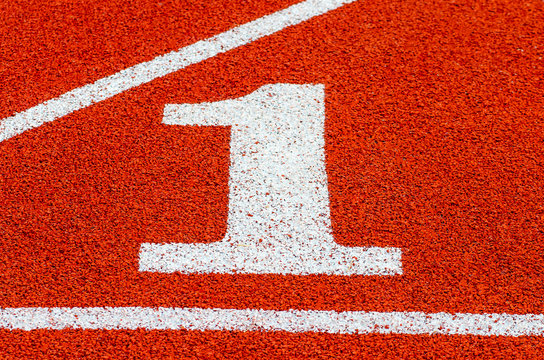 Numbers on running track, Red treadmill