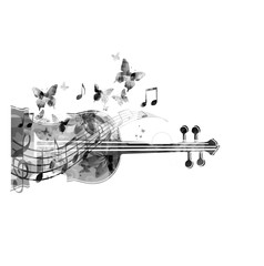 Black and white violoncello with butterflies