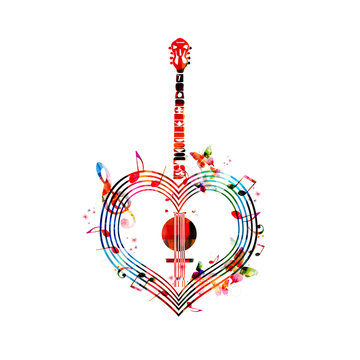 Colorful heart-shaped banjo design