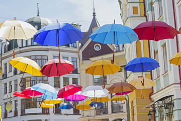 Fototapeta na wymiar Many colorful umbrellas