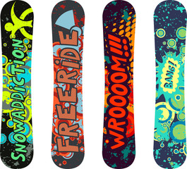Snowboard design pack with cartoon style elements